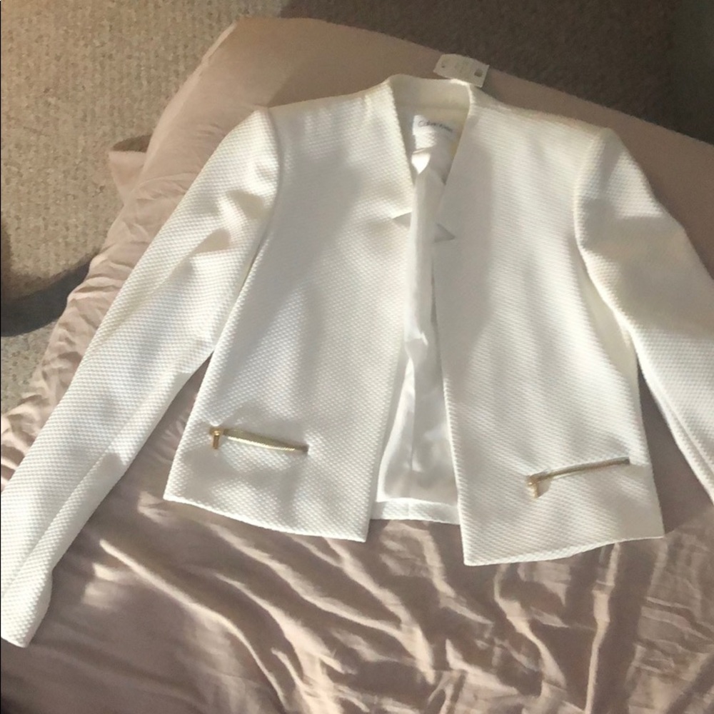 Calvin Klein white blazer with gold details
